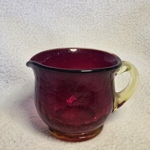 vintage Amberina ruby crackle glass creamer pitcher, produced by Pilgrim